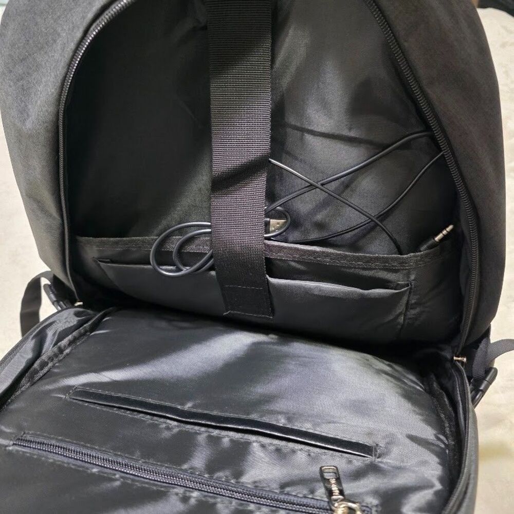 Ambor Backpack Anti Theft Lock Headphone/Battery Jack Black Zipper Pockets Cords - Picture 7 of 10